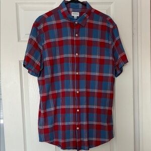 Frank & Oak Vibrant Red and Blue Checkered Shirt - 100% Cotton
